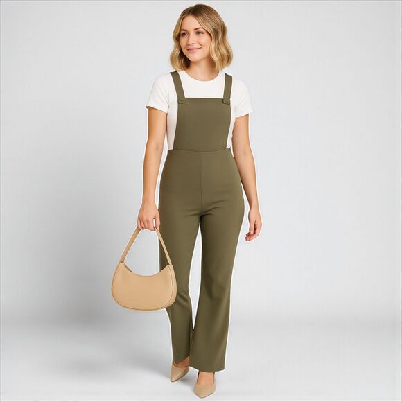 Romeo & Juliet Couture Overalls Style Jumpsuit in Olive - Picture 1 of 11